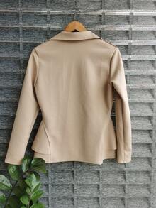 Women's Formal Blazer With Ruffle Details On The Sides, Thick Neoprene Fabric - Beige - View 2