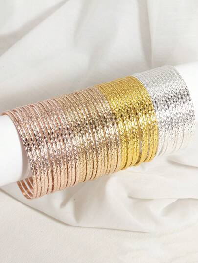 12pcs Geometric Metal Niche Design Rhombus Layered Thin Bangle Bracelets For Girl