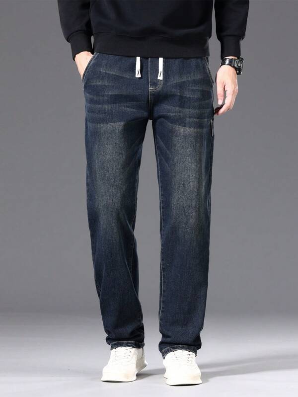 Plus Size Men's Drawstring Waist Straight Leg Loose Casual Jeans