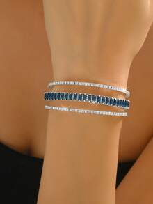 INN NEVV 1 件女士奢华时尚设计锆石装饰开口手镯，适合户外佩戴 - 藍色 - 查看 3