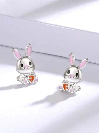 1 对青少年可爱兔子耳钉，适合女孩日常装饰、派对珠宝、生日礼物