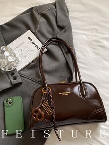 1 件仿皮 PU 保龄球包，女士时尚单肩/腋下包（关注店铺可获赠结饰吊坠），拉链开合，适合女孩、女士、大学生、年轻专业人士，非常适合工作、商务、通勤、上学 - 咖啡 - 查看 5