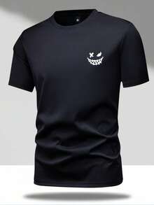 男士常规款短袖笑脸印花圆领 T 恤，时尚休闲运动装，适合跑步、高尔夫、钓鱼、篮球、露营、健身、游泳和海滩，是送给丈夫或男朋友的绝佳礼物