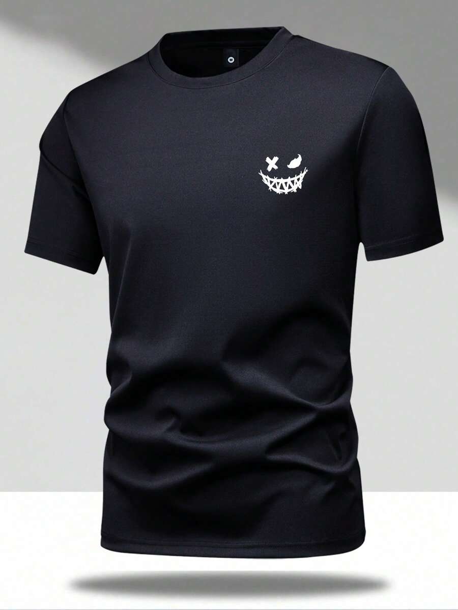 男士常规款短袖笑脸印花圆领 T 恤，时尚休闲运动装，适合跑步、高尔夫、钓鱼、篮球、露营、健身、游泳和海滩，是送给丈夫或男朋友的绝佳礼物
