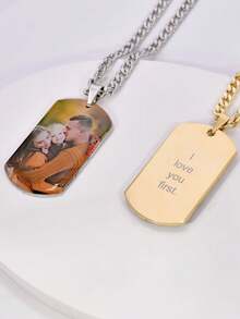 1pc Military Dog Tag Pendant, Laser Engraved, Customizable Logo Pendant With Personalized Text, Quotes, Commemorative Numbers, Names, Etc., 18K Gold Plated High-Quality Stainless Steel Necklace, Includes Gift Box, Suitable For Boyfriend, Girlfriend, Family, Lover, Valentine's Day, Holiday Gift - Picture Style-gold - View 3