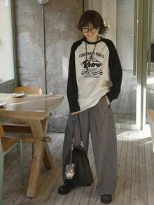 女式秋季新款小巧可爱小狗印花拼布棉质长袖T恤 - 白色 - 查看 10