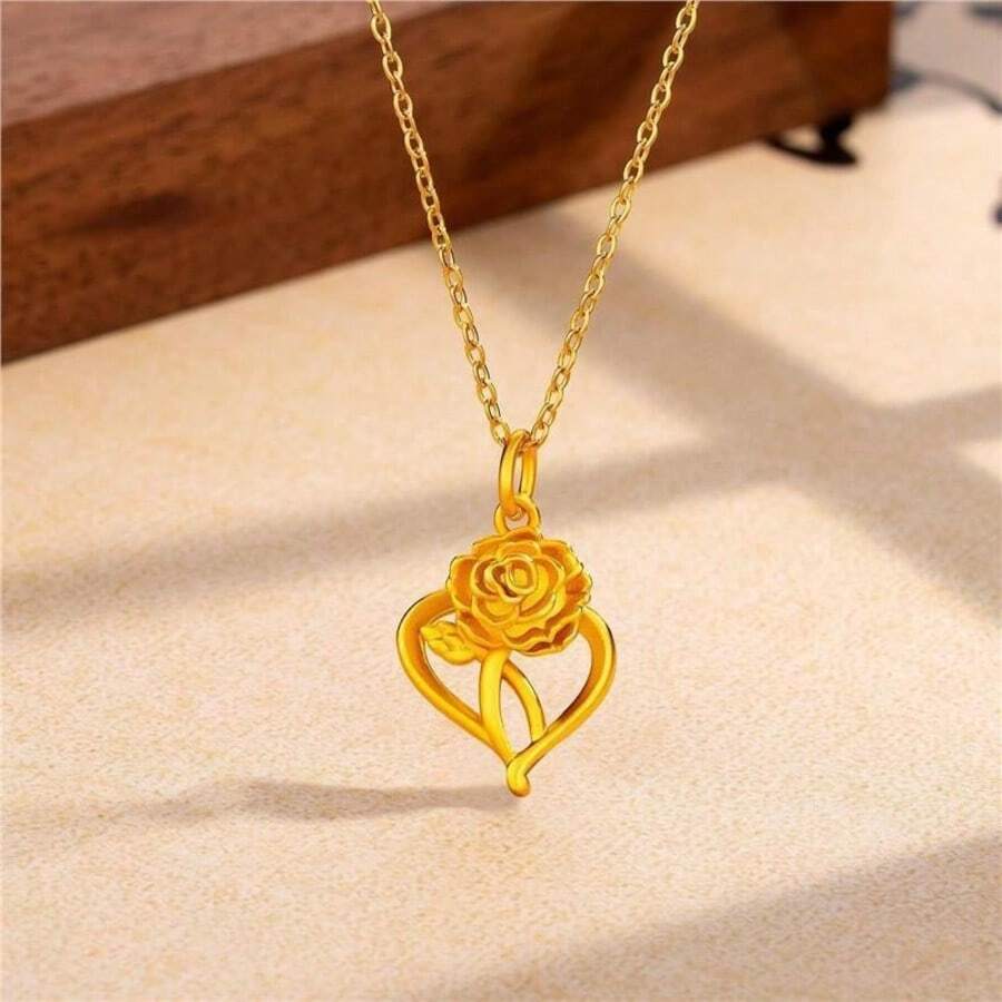 1pc Carnation Pendant Necklace, New Chinese Style Elegant Hollow Design Choker Necklace, Girlfriend Gift
