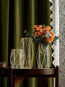 1pc Iron Geometric Simple Glass Hydroponic Vase, Classic Geometric Cylindrical Shape Light Luxury Style Vase, Home Decoration, Suitable For Living Room Wine Cabinet, Desktop Decoration