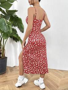 Vestido sensual con cuello halter para mujer, vestidos casuales para mujer, vestidos elegantes para dama, vestidos curvy, vestidos midi con abertura para mujer. - Rojo - Ver 2