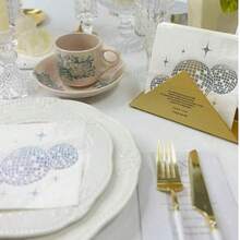 20pcs/Pack 2 Ply Disco Ball Party Napkins, Modern Ball & Star Pattern Paper Dinner Napkin For Party, Disposable Silver Foil Stamped Disco Cocktail Napkins - Silver - View 7