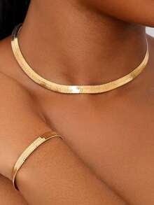 1 Set Of Fashionable Snake Chain Necklace And Bracelet Jewelry Set For Women, Suitable For Daily Wear