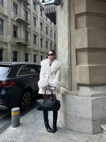 Women's Elegant Faux Fur Coat, Waterfall Collar, Long Fluffy Warm Jacket, Luxury & Noble, Winter - White - View 11