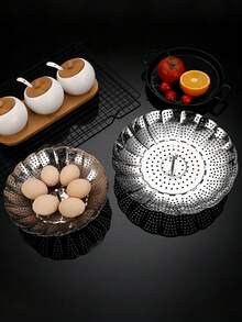 1pc Stainless Steel Adjustable Steamer Pot, Foldable Expandable Steamer Rack, Multi-Purpose Steamer Tray For Steaming Buns, Dim Sum - Silver - View 2