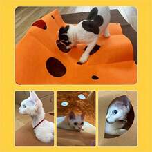 涤纶互动猫隧道玩具，带游戏垫，可拆卸、折叠、易于存放，适合猫狗捉迷藏游戏，缓解压力的咀嚼垫，宠物猫睡觉和玩耍的一体式猫隧道玩具，圣诞节和感恩节送给宠物猫的最佳礼物 - 彩色 - 查看 4
