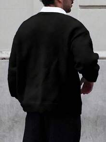 Lätt och avslappnad pullover med bokstavsintarsiamönster för män/damer, lämplig för vår, höst och vinter - Svart - Visa 3