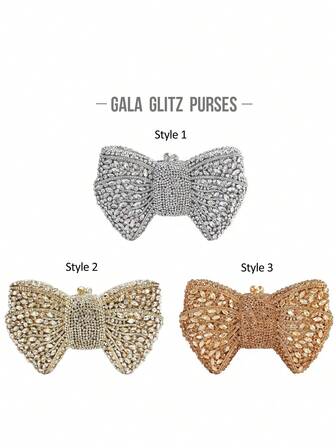 1 件闪亮水钻蝴蝶结形手拿包，奢华婚礼礼服，优雅水钻水晶钱包，时尚口红和香水手提包，手工制作的闪亮水晶装饰派对手拿包，适合高端女性参加派对、联欢晚会和宴会（不用于拿手机）