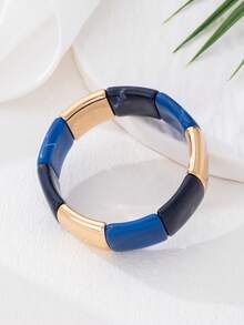 1pc Retro Tie Dye Acrylic Elastic Bracelet, Vibrant, Elegant, Personalized, Wide Face Bohemian Style Bangle, Suitable For Daily, Casual, Holiday Wear For Women (Color And Pattern May Vary)