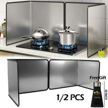1/2 PCS Stainless Steel Greaseproof Splash Guard, Comes With Apron,Space-Saving Foldable Design For Stove Top, Induction, Oven - Easy To Clean Kitchen Splash Guards For Modern Kitchens, Cooking Protection, Sleek Finish, Durable Construction, Cooking Shield - Nhiều màu - Xem 1