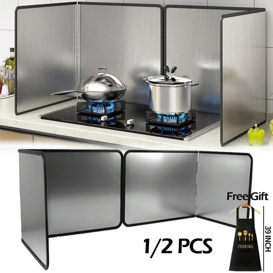1/2 PCS Stainless Steel Greaseproof Splash Guard, Comes With Apron,Space-Saving Foldable Design For Stove Top, Induction, Oven - Easy To Clean Kitchen Splash Guards For Modern Kitchens, Cooking Protection, Sleek Finish, Durable Construction, Cooking Shield - Nhiều màu - Xem 1
