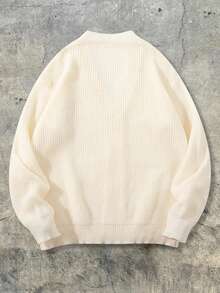 Men's Casual Loose Ribbed Button-Up Long Sleeve Knit Cardigan, Versatile For Commuting, Autumn/Winter - Beige - View 4