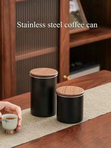 1 件复古咖啡粉密封罐，密封咖啡豆、茶叶、抹茶、干果储存容器，不锈钢 304，户外露营咖啡豆储存罐，小型干货密封储物罐，400ml/600ml，黑色/银色 - 彩色 - 查看 3