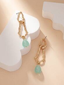 1 Par de Brincos Pendentes com Corrente Dourada e Decoração de Pedra Verde Retrô Exagerada, Acessórios de Joalheria da Moda Adequados para Uso Diário, Férias, Festa e Presente de Mulheres