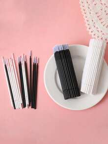 100/200pcs Disposable Long Threaded Nano Makeup Cleaning Brushes, Eyelash Extension Remover, Ultra Fine Makeup Remover, Super Fine Eyeliner Remover, Micro Applicator Brushes For Contouring, Makeup, Eyes, Lashes, Lips And Skin Cleansing, Eyelash Extension