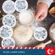 1/6pcs Elegant Acrylic Cookie Stamp Set, Includes "Merry Christmas" And "THANK YOU" Text Stamps, Christmas Tree And Gift Box Patterns, Multi-Functional Cookie And Cake Decorating Tool For Baking Enthusiasts, Suitable For Birthdays, Family Gatherings, Holiday Parties, And Personalized Treats For Christmas, Thanksgiving, Father's Day, Mother's Day, And Other Special Occasions