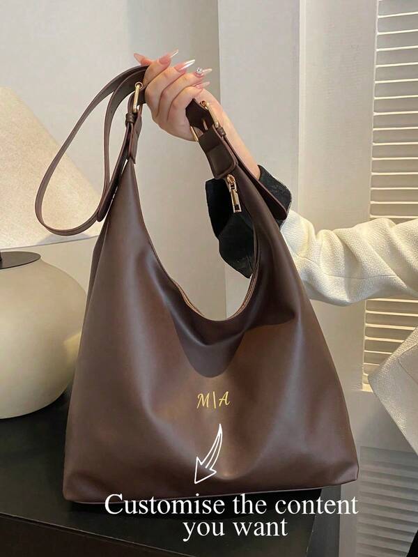 Customizable Women's Shoulder Bags - Add Your Design/Photo/Text, Soft Solid Color Large Capacity Vintage Shoulder Bag For Women, Versatile Top Handle Crossbody Bag, Large Capacity Hobo Shoulder Bag, Casual Work Messenger Bag (Color And Image May Have Slight Variations)