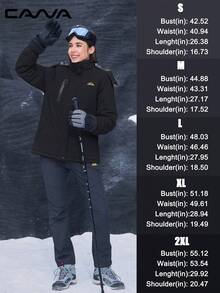 Cavva 女士保暖防水防风滑雪多口袋连帽冬装外套徒步露营登山防风夹克 - 黑色 - 查看 6