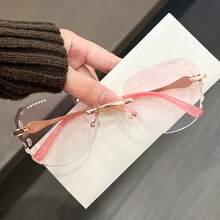 2025 New Fashionable Women's Reading Glasses Square Frame Elegant Frameless Simple Rhinestone Exquisite Personalized Suitable For Office Wear Use +1.0-+4.0 - White - View 5