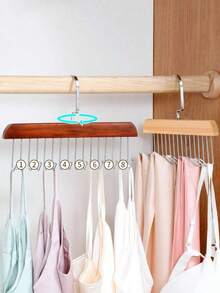 1pc 8-In-1 Wooden Multifunctional Hanger With Clips For Clothes, Ties, Scarves, Belts, Space Saving Closet Storage Organizer