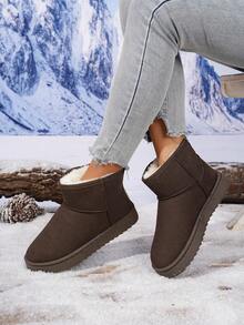 Women's Retro Elegant Solid Color Outdoor Fleece Snow Boots, Thick Sole Anti-Slip Short Boots, Warm And Cold-Proof, Winter New Thick And Warm Anti-Freeze Snow Boots, Waterproof And Anti-Slip Comfortable Snow Boots, Unisex Design, Outdoor Anti-Slip Comfortable Shoes With Thick Flat Soles Winter Slippers - Coffee Brown - View 5