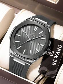 REWARD Men's Quartz Watch Business Fashion Style Timing Calendar Luminous Hands Multi-Functional Men Wristwatch High Quality Gift Classic Design Silicone Watch Band