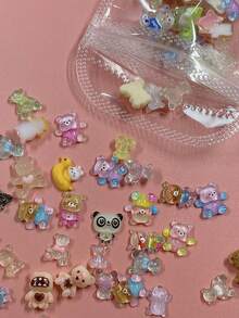 50个可爱蝴蝶结小熊美甲饰品 - 3D树脂卡通美甲装饰，带可爱丝带设计，DIY美甲配件，适用于按压式美甲，甜美动物美甲装饰用品 - 彩色 - 查看 8