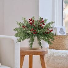 10/20Pcs Christmas Artificial Pine Branches With Red Berry Stems Faux Evergreen Norfolk Pine Cypress Leaves Stems- Fake Foliage Pine Needles Picks For DIY Craft Garland Home Decor.Artificial Holly Berries, Mini Fake Berries Decor Garlands, Home Vase Dining Table Holiday Patio Fireplace Decor Wedding Garden Farmhouse Table Mantel Decor, Artificial Flowers For Outdoors - Multicolor - View 4