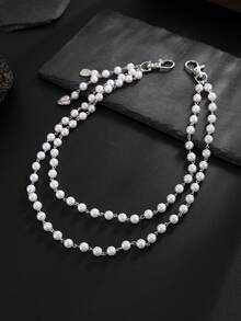 1pc Fashionable Casual Simple Multi-Layer Faux Pearl Waist Chain, Men's Personalized Charm Accessory, For Pants Decoration, Suitable For Daily Wear, Party, Music Festival - Imitation Pearl Trouser Chain - View 8