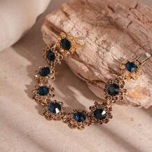 Andkiss 1pc Multi-Layer Rhinestone Flower Pattern Clasp Bracelet - Blue - View 4