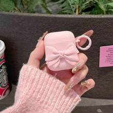 Funda protectora suave de silicona mate con lazo 3D rosa compatible con Apple Pro 3/4ta generación, auriculares inalámbricos, regalo para la novia