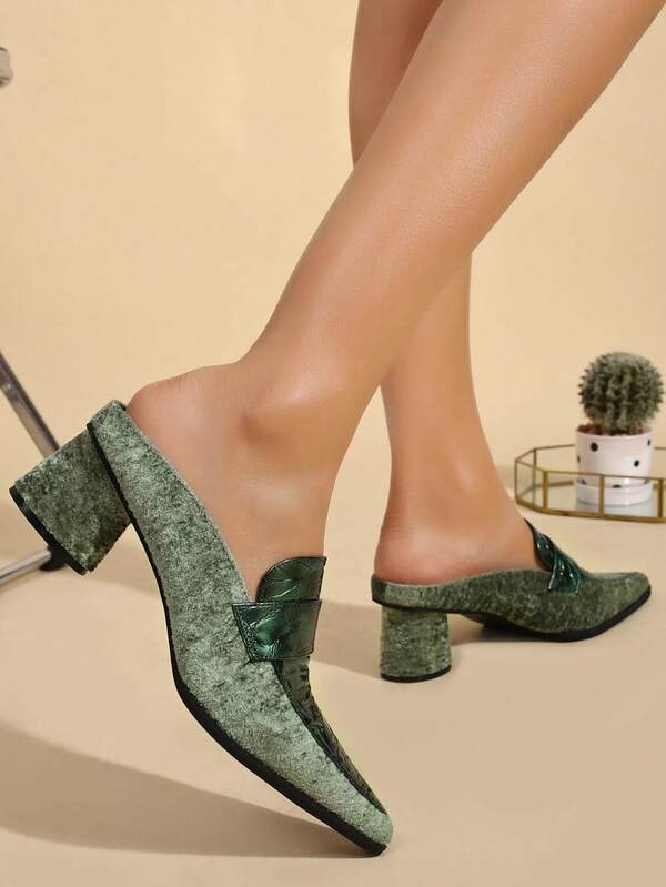 Women's Autumn/Winter Pointed Toe Loafer Slippers - Dual-Color 3D Stone Textured High Heel Sandals, Rubber Sole, Fashion Footwear, Round Chunky Gradient Closed Toe High Heel Mules, Suitable For All Seasons, Party