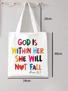 1 pieza Bolso de mano con estampado de letras colorido, gran capacidad con doble asa de hombro, adecuado para uso diario, escuela, compras, actividades al aire libre