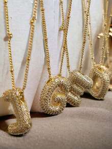 CZ Zirconia 26 Letters A-Z Pendant Necklace, Women's Punk Style Initial Necklace, Fashionable Stainless Steel Hip Hop Jewelry - Vàng - Xem 5