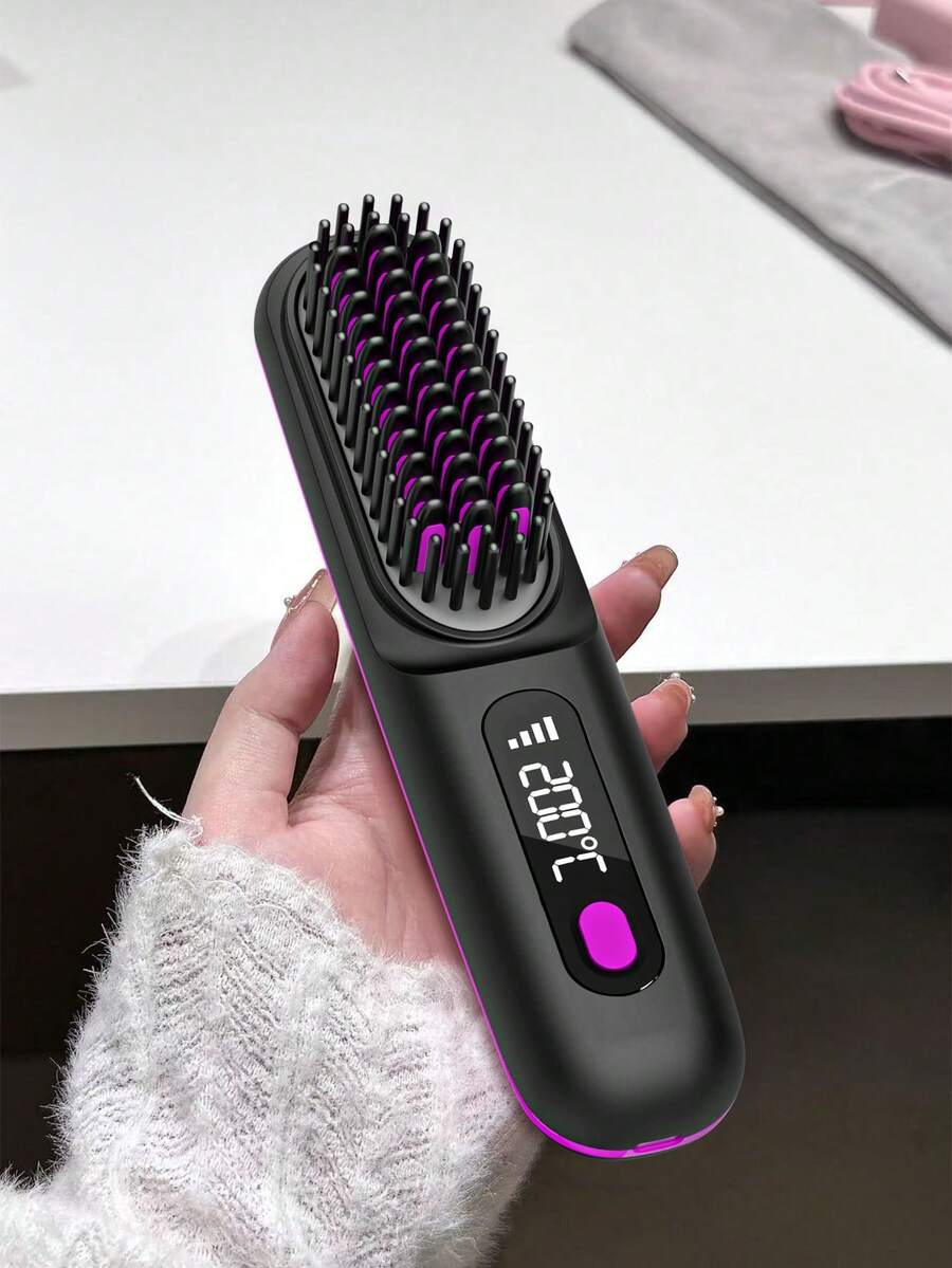 GENAI Portable Wireless Hair Straightening Brush, Negative Ion Ceramic Hair Straightener, Lightweight & Compact, Cordless Design, Up To 20 Minutes Usage After Full Charge