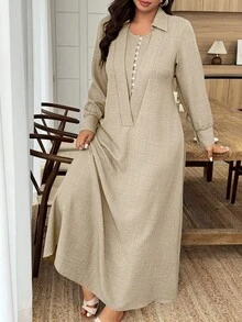 UrbanChic Waist Line Double Layer Placket Super Expansion Skirt Hemline Long Dress, Back To School, Going Out Outfits, Romantic Holiday Style, Summer Holiday Outfits, Weddings & Events, Going Out Outfits, Vacation Outfits Women, Beach Outfits For Women, Spring Break Outfits - Khaki - View 6