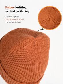 1pc Women Beanie Cuffed Thick Knitted Beanie Hat, Unisex Winter Hat Beanies Skull Cap, Outdoor Accessory