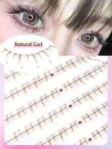 Rikuaild 100pcs Natural Brown False Eyelashes, Soft & Easy To Wear Korean Style Lower Lash Extensions, Suitable For Beginners, Transparent Stem, Cartoon Eye Makeup Cluster Individual False Lashes, DIY At Home - C - 查看 6
