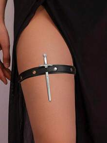 1 Set Leg Garter Suspender Belt, PU Leather Punk Rivet Leg Strap, Adjustable Elastic Garter Suitable For Pairing With Various Metal Sword Props, Sexy Halloween Decoration Prop