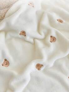 1pc New Baby Embroidered Blanket, Infant Fleece Wrap Swaddle Blanket, Cute Cartoon Bear Design, Soft & Comfortable For Newborns, All Seasons