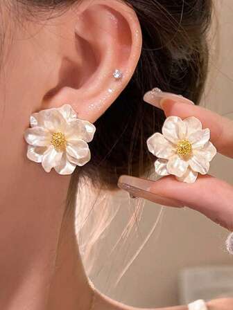 1 par de pendientes versátiles con flor blanca bohemia, pendientes de novia para mujeres