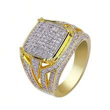 New Gold-Plated Square Men's Full Diamond Ring European And American Two-Tone Engagement Ring - 7 - 查看 6